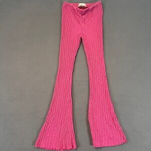 Urban Outfitters Womens Med Rosie Pink Ribbed High-Waisted Pull-On Flare Pants